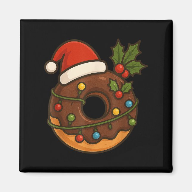 Donut Doughnut Merry Xmas Weihnachtsmannmütze Weih Magnet (Vorne)