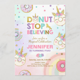 Donut Einhorn Geburtstagseinladung Rosa Gold Mädch Einladung