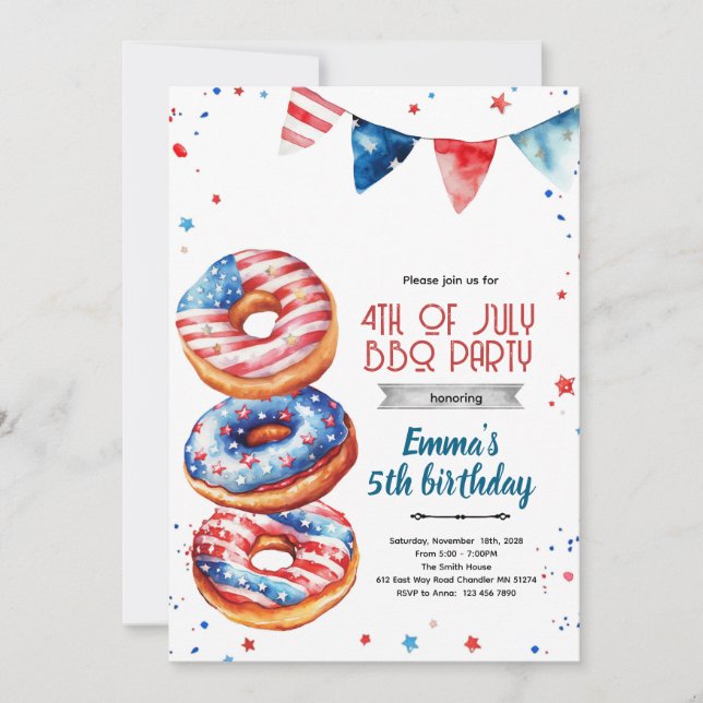 Donut-Einladung zum 4. Juli Einladung (Vorderseite)