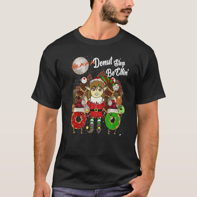 Donut Elf Christmas  80s Xmas Tree Santa Claus Ret T-Shirt (Vorderseite)