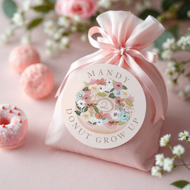 Donut erwachsen Blütenblossom Donut Geburtstag Runder Aufkleber (Donut Grow Up Floral Blossom Donut Birthday Classic Round Sticker)