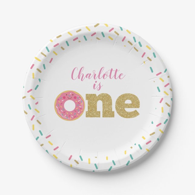 Donut First Birthday Paper Teller (Vorderseite)