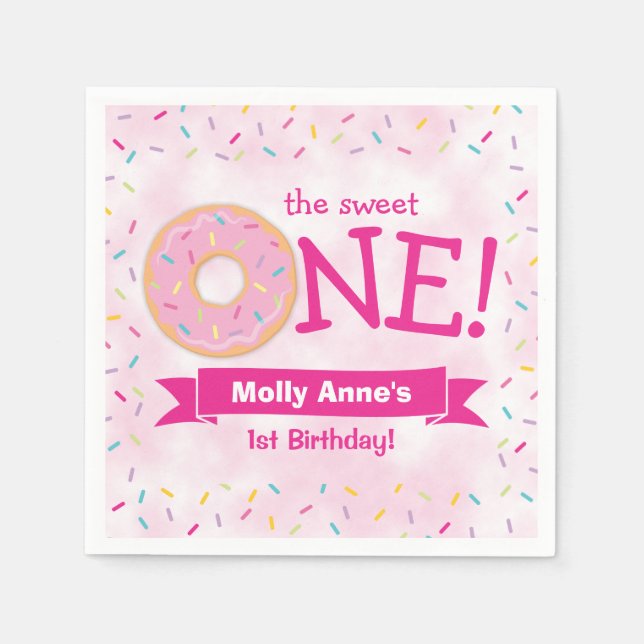 Donut First Birthday Rainbow Sprinkles Girl Pink Serviette (Vorderseite)
