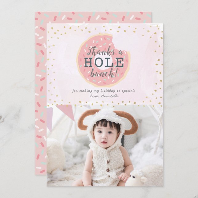 Donut Foto Pink Geburtstag Danke Karte (Vorne/Hinten)