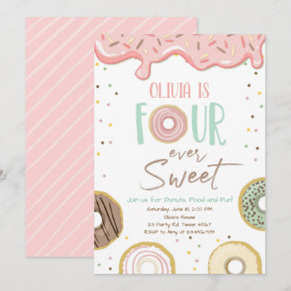 Donut Four je Sweet Girl 4. Geburtstag Einladung