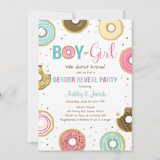 Donut Gender offenbaren Einladung Junge oder Mädch (Vorderseite)