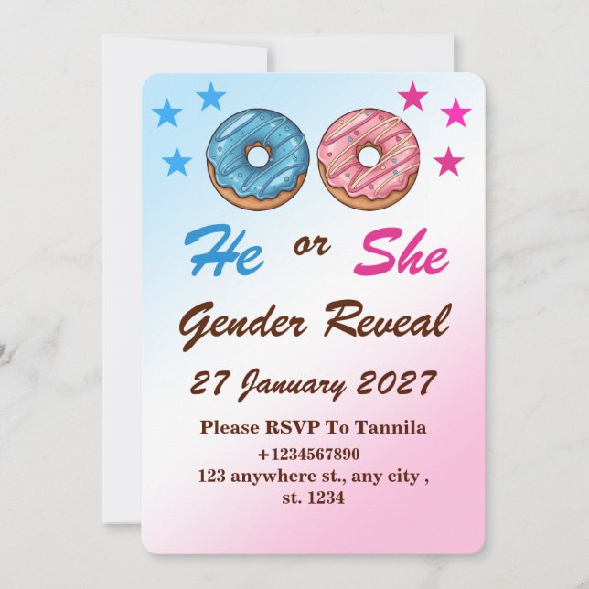 Donut Gender Reveal InvitatIon Card Einladung (Vorderseite)