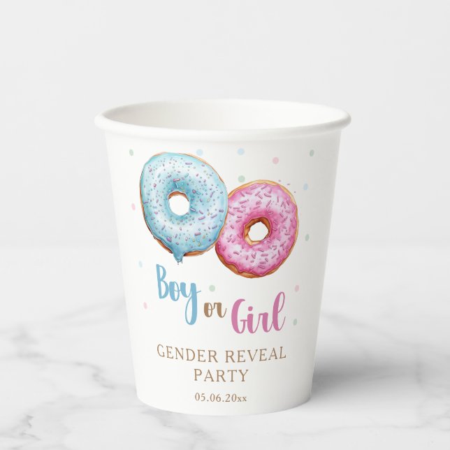 Donut Gender Reveal Junge oder Mädchen Party Pappbecher (Vorderseite)