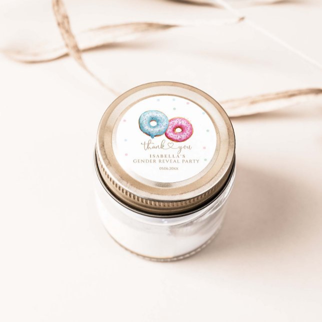 Donut Gender Reveal Junge oder Mädchen Party Runder Aufkleber (Von Creator hochgeladen)