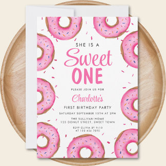 Donut Girls erste Geburtstagsparty Einladung