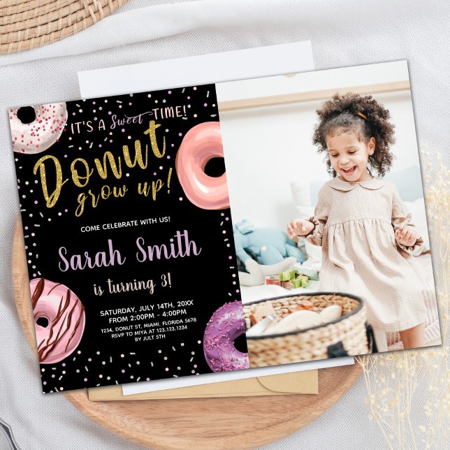 Donut Glitzer Shadow Foto Donut Birthday Einladung (Donut Glitter Shadow Photo Donut Birthday Invitation)
