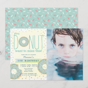 Donut Green x Gold Foto Boy Geburtstag Einladung