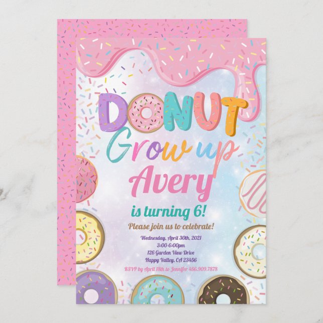 Donut Groove Birthday Party Pink Pastel Girl Inv Einladung (Vorne/Hinten)
