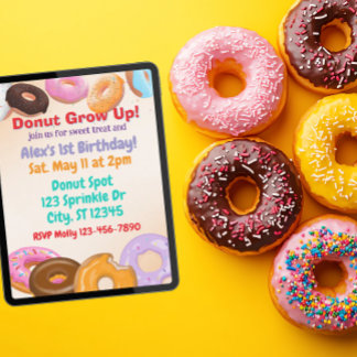 Donut Grow Up 1. Geburtstag Einladung