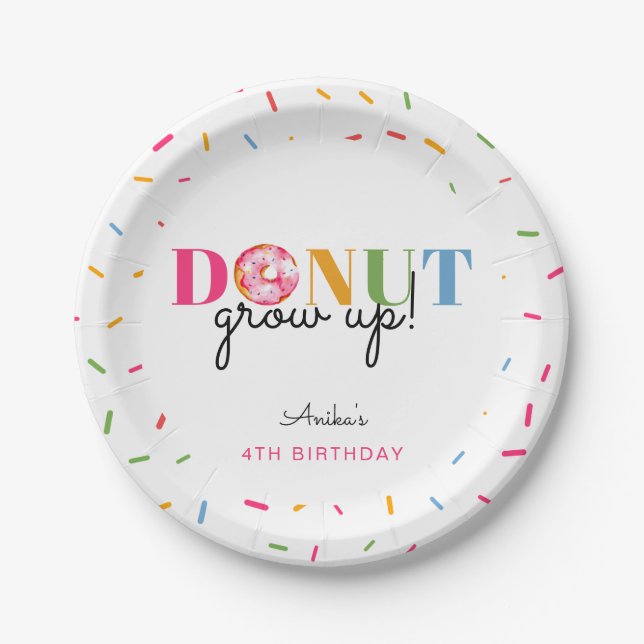 Donut Grow Up Birthday Niedliche Sprinklen Party Pappteller (Vorderseite)