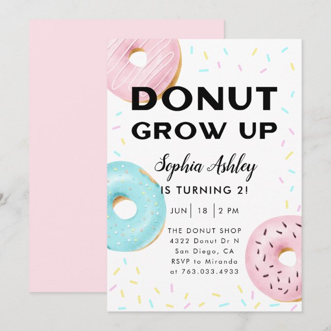 Donut Grow Up Birthday Party Einladung (Vorne/Hinten)