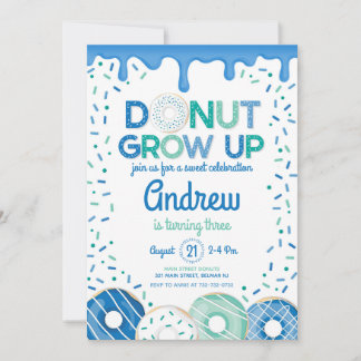 Donut Grow Up Blue Donut Geburtstagseinladung Einladung