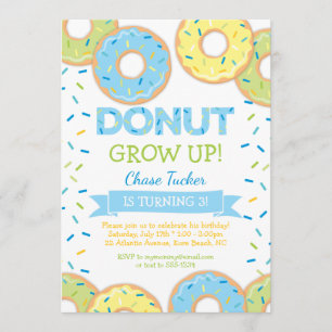 Donut Grow up Boy Geburtstag Einladung Blue