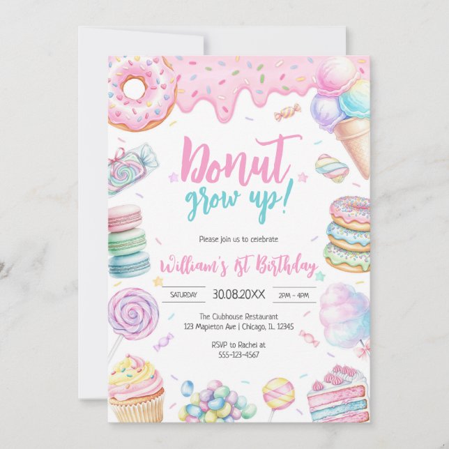 Donut Grow Up Donut Birthday Party Invitation Einladung (Vorderseite)