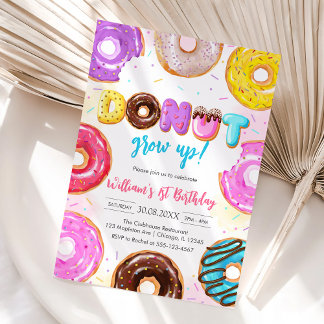 Donut Grow Up Donut Birthday Party Invitation Einladung