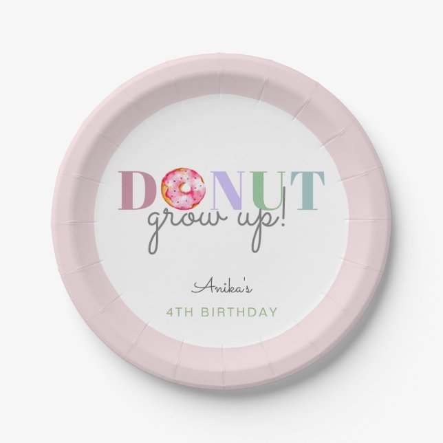Donut Grow up Geburtstag Niedliche Pastel Doughnut Pappteller (Vorderseite)