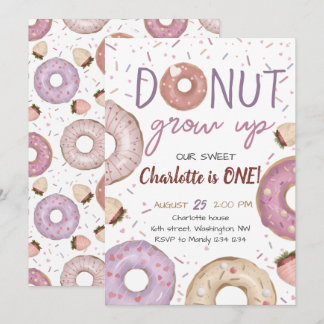Donut Grow Up Girl Geburtstagseinladung Einladung