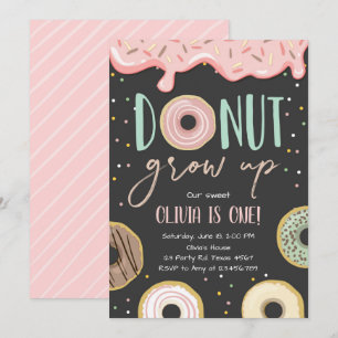 Donut Grow Up Pink Doughnut Girl Birthday Party Einladung
