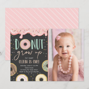 Donut Grow Up Pink Doughnut Girl Birthday Party Einladung