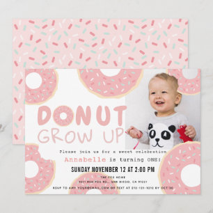 Donut Grow up Pink Girl Foto 1. Geburtstag Einladung