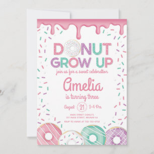 Donut Grow Up Pink Mädchen Geburtstagseinladung Einladung