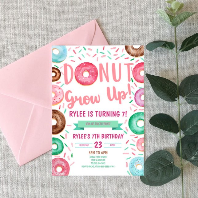 Donut Grow up Themed Birthday Party Einladung (Von Creator hochgeladen)