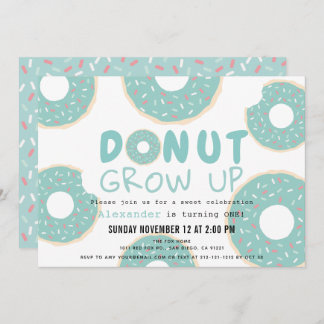Donut Grow Up Türkis Blue Boy 1. Geburtstag Einladung
