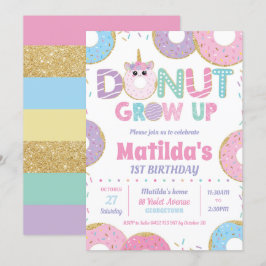 Donut Grow up Unicorn Geburtstagseinladungen Mädch Einladung