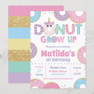Donut Grow up Unicorn Geburtstagseinladungen Mädch Einladung