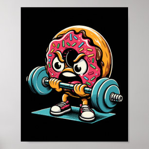Donut hebt Gewichte Lustige Gym-Übung Gewichtheben Poster