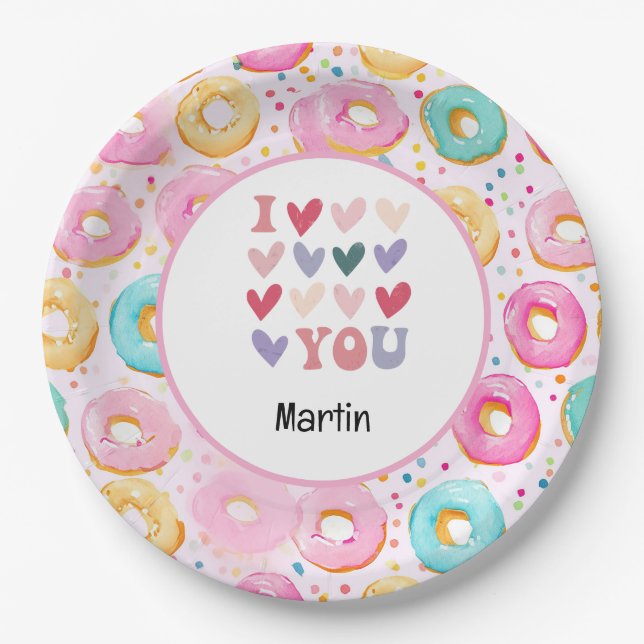 Donut I Liebe für den Valentinstag Pappteller (Vorderseite)