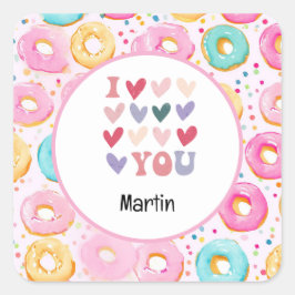 Donut I Liebe für den Valentinstag Quadratischer Aufkleber