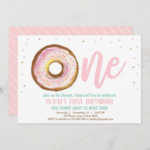 Donut Invitation One Girl 1. Geburtstag Party Swee Einladung
