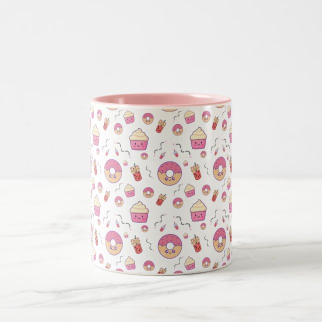 Donut Kawaii Niedlich Cupcake Pastell Farbe Zweifarbige Tasse (Mittel)