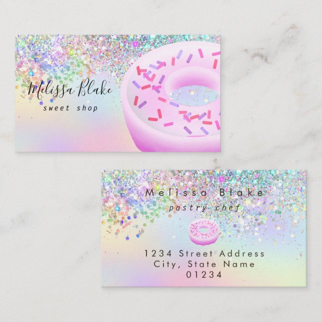 Donut-Logo falscher Pastellglitter Visitenkarte (Vorne/Hinten)