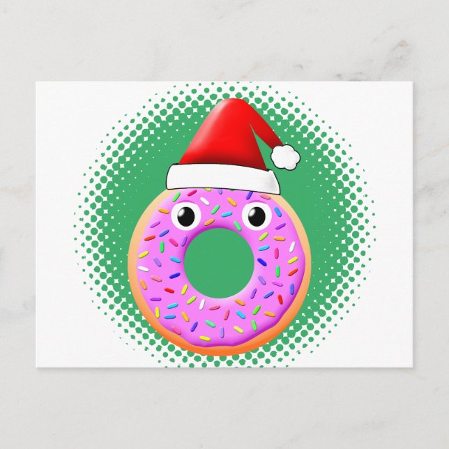 Donut mit Augen und Falten Santas Hut Zeichnend Postkarte (Vorderseite)