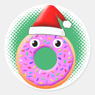 Donut mit Augen und Falten Santas Hut Zeichnend Runder Aufkleber