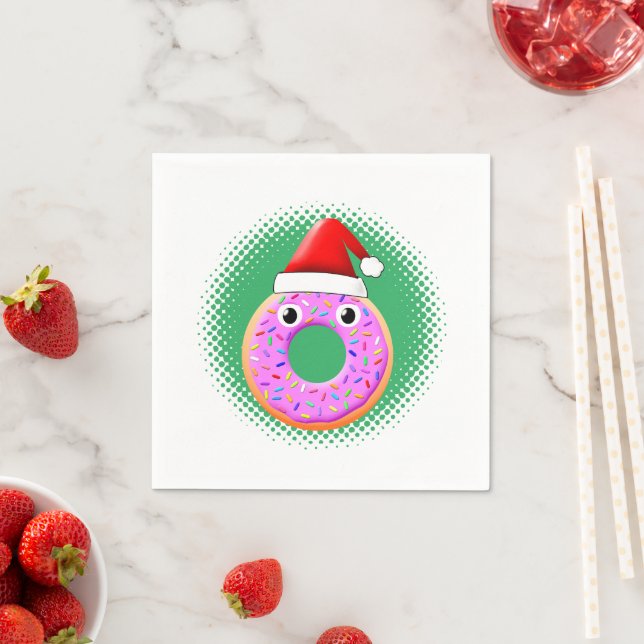 Donut mit Augen und Falten Santas Hut Zeichnend Serviette (Beispiel)