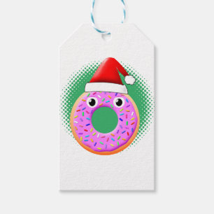 Donut mit Augen und Streuseln Weihnachtsmannmütze Geschenkanhänger