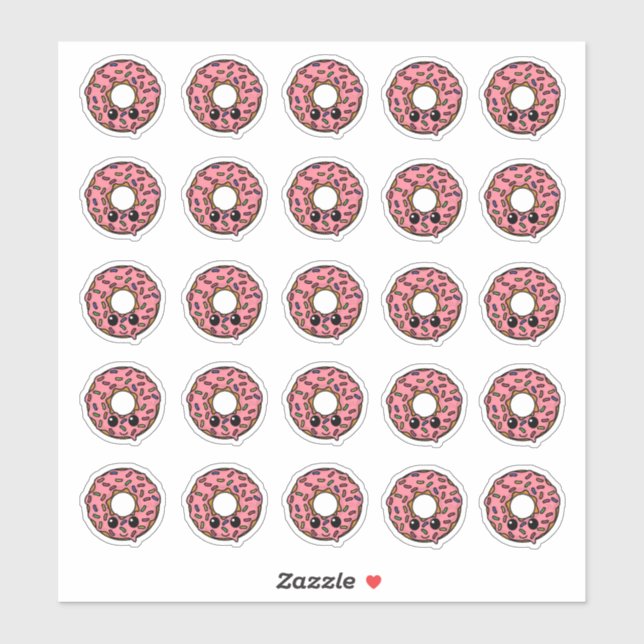 Donut mit rosa Zuckerguss und Sprinklen Aufkleber (Blatt)