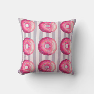 Donut mit rosa Zuckerguss und Streuseln Kissen
