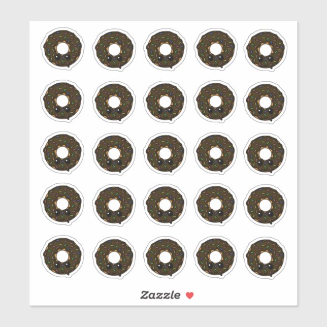 Donut mit Schokolade Zuckerguss und Sprinklen Aufkleber (Blatt)