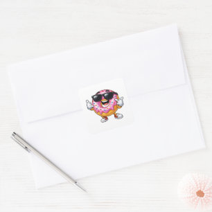 Donut mit Sonnenbrille Spielerei Lebensmittel-Illu Quadratischer Aufkleber