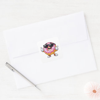Donut mit Sonnenbrille Spielerei Lebensmittel-Illu Quadratischer Aufkleber