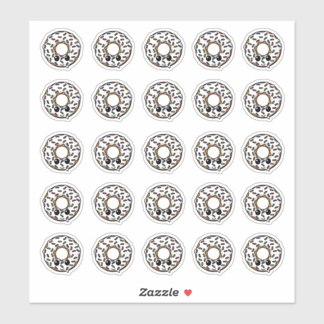 Donut mit Zuckerguss und Sprinklen Aufkleber (Blatt)